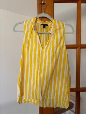 J Crew Yellow and White Horizontal Stripe Blouse, size 6, 100% Cotton